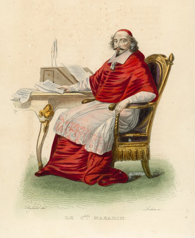Kardinal Mazarin (renkli gravür) by French School