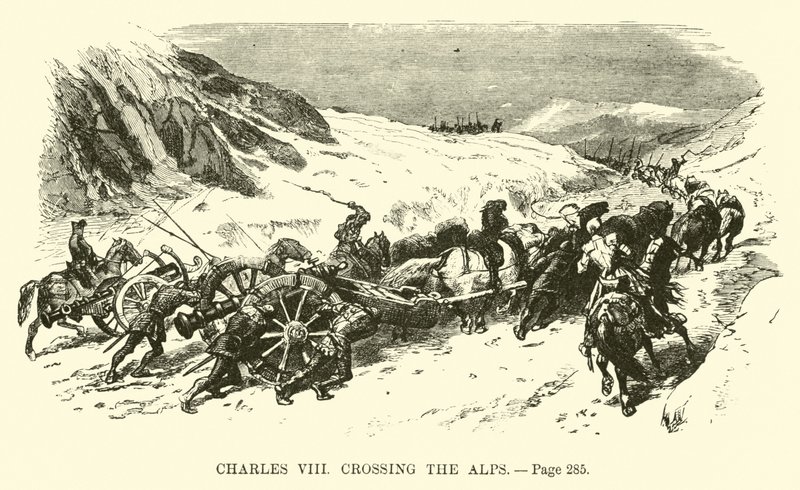 Charles VIII Alpleri geçerken by French School