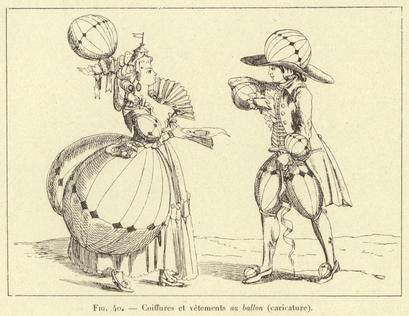 Balon saç modelleri ve kıyafetleri (karikatür) (gravür) by French School