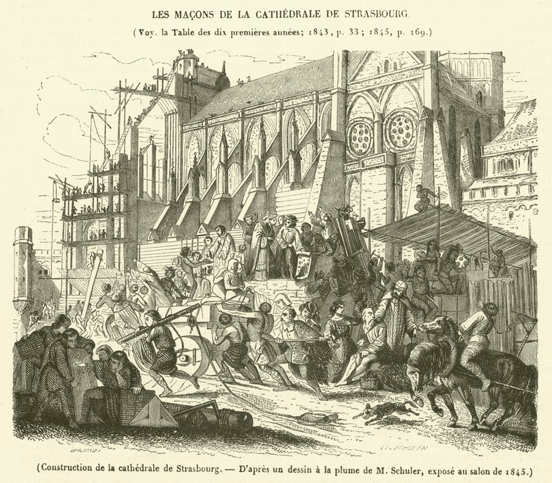 Strasbourg Katedrali inşaatı (gravür) by French School