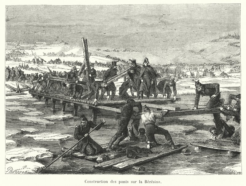 Beresina üzerindeki köprülerin inşası (gravür) by French School
