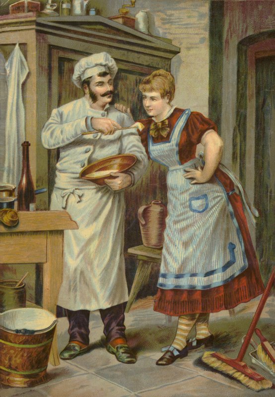 Hizmetçiye tadına bakacak bir şeyler veren aşçı by French School