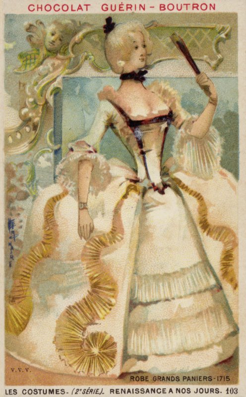 Büyük yan çantalı elbise, 1715 by French School
