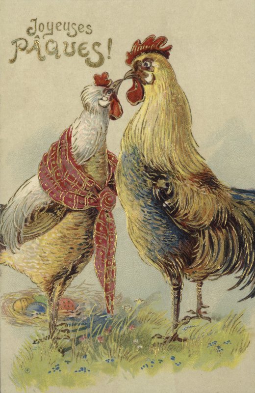 Tavuklu Paskalya kartı (renkli taş) by French School