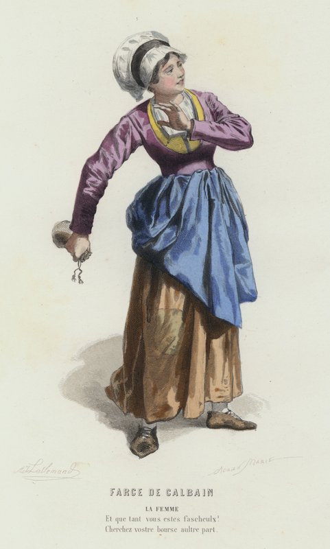 Farce De Calbain (renkli gravür) by French School
