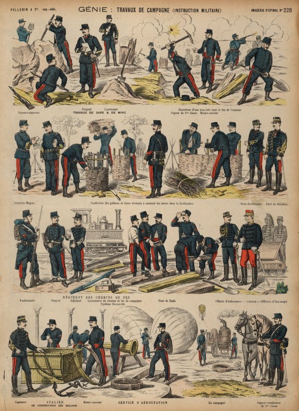 Fransız Ordusu mühendisleri (renkli gravür) by French School