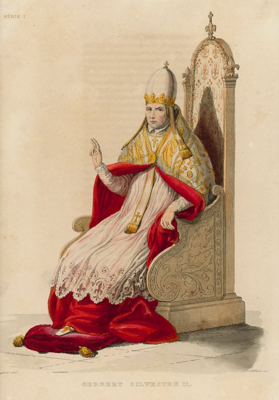 Gerbert Silvestre II (renkli gravür) by French School