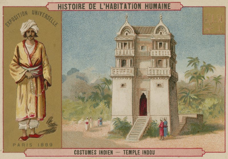 Hint kostümü ve bir Hindu tapınağı by French School