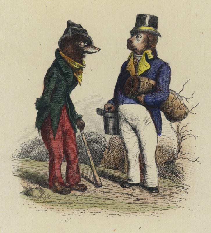 Kurt ve Köpek (renkli gravür) by French School