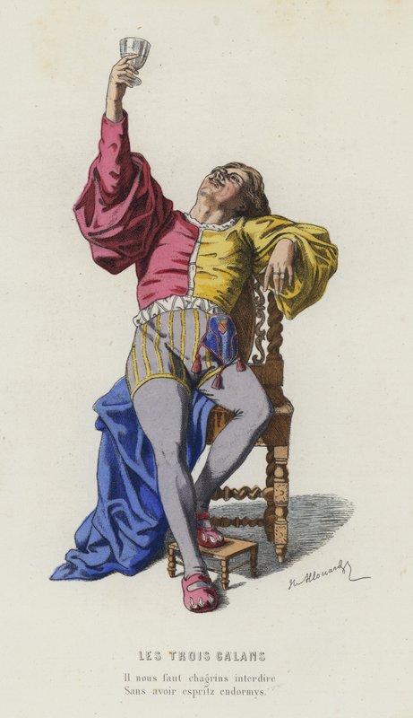 Üç Galan (renkli gravür) by French School