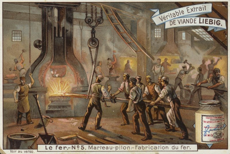Demir endüstrisini gösteren Liebig kartı by French School