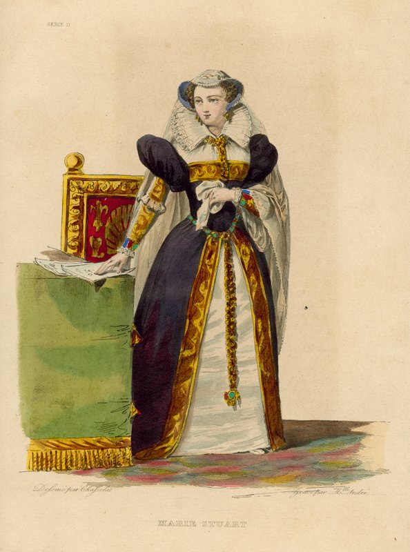 Marie Stuart (renkli gravür) by French School