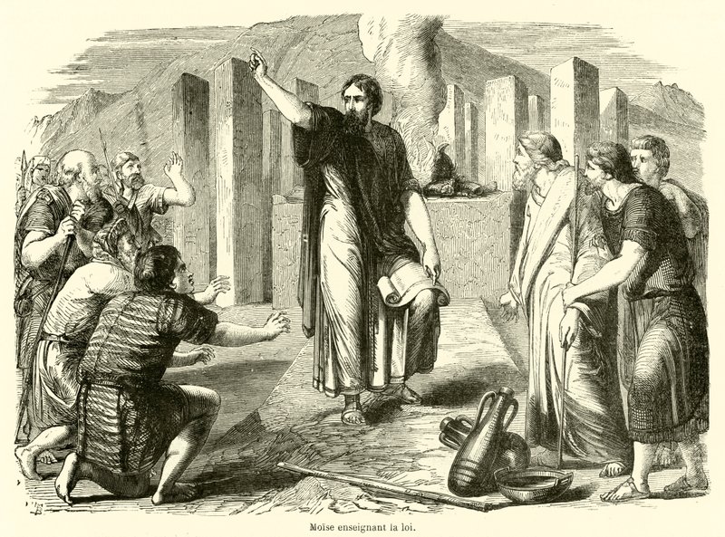 Musa yasayı öğretiyor (gravür) by French School