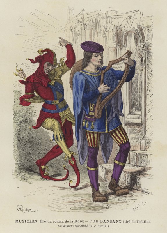 Müzisyen ve dans eden aptal, 14. yüzyıl by French School