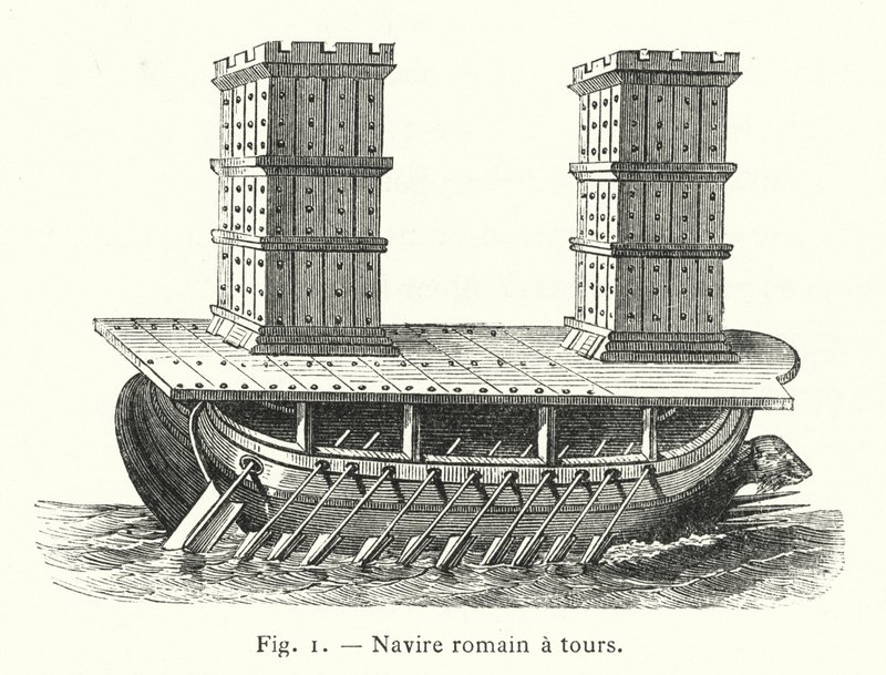 Kuleleri olan Roma gemisi (gravür) by French School