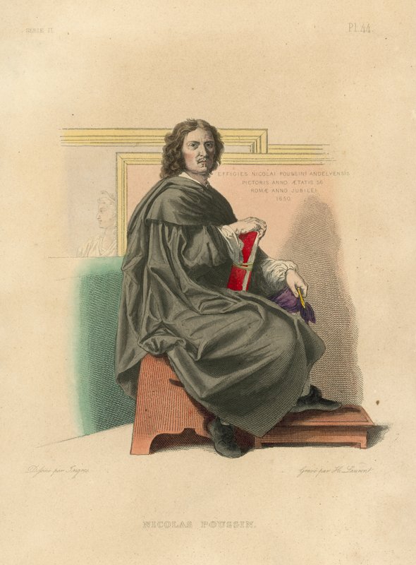 Nicolas Poussin (renkli gravür) by French School