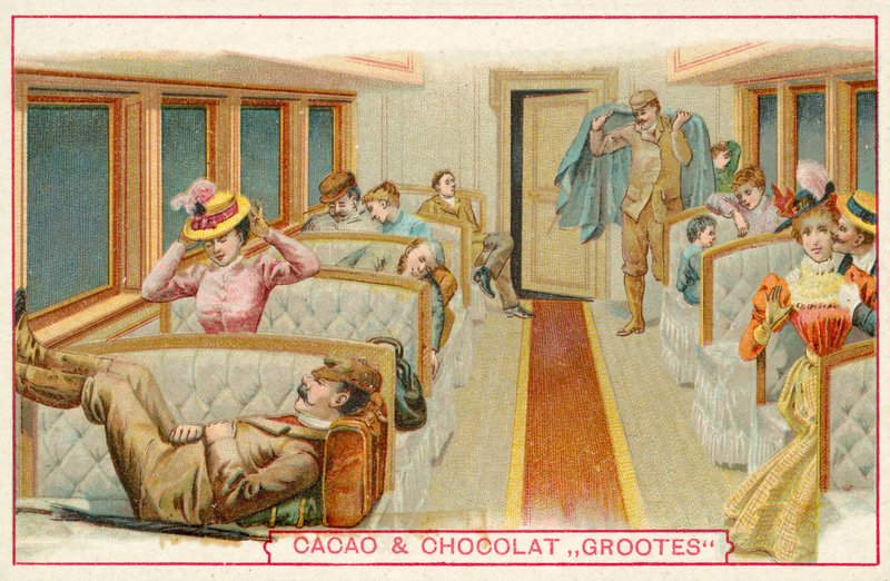 Bir demiryolu vagonunda yolcular (chromolitho) by French School