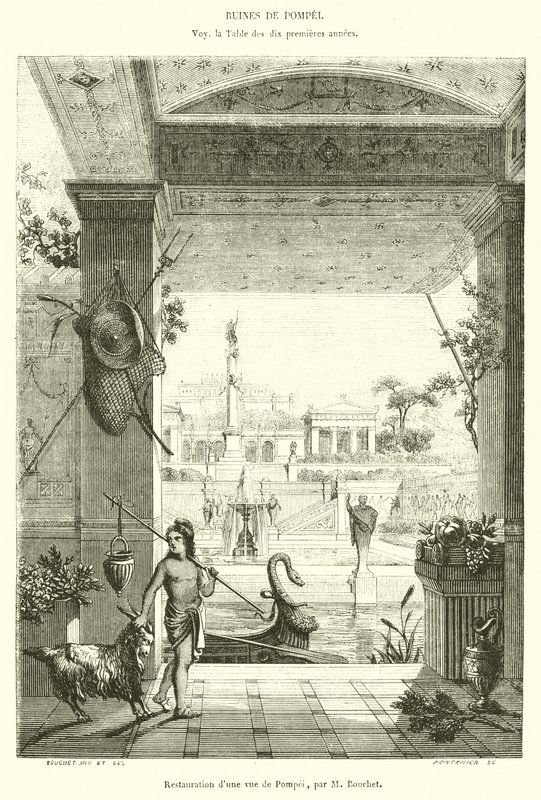 Pompei manzarasının restorasyonu (gravür) by French School