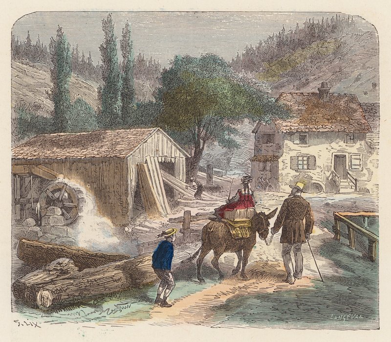Kereste fabrikası (renkli gravür) by French School
