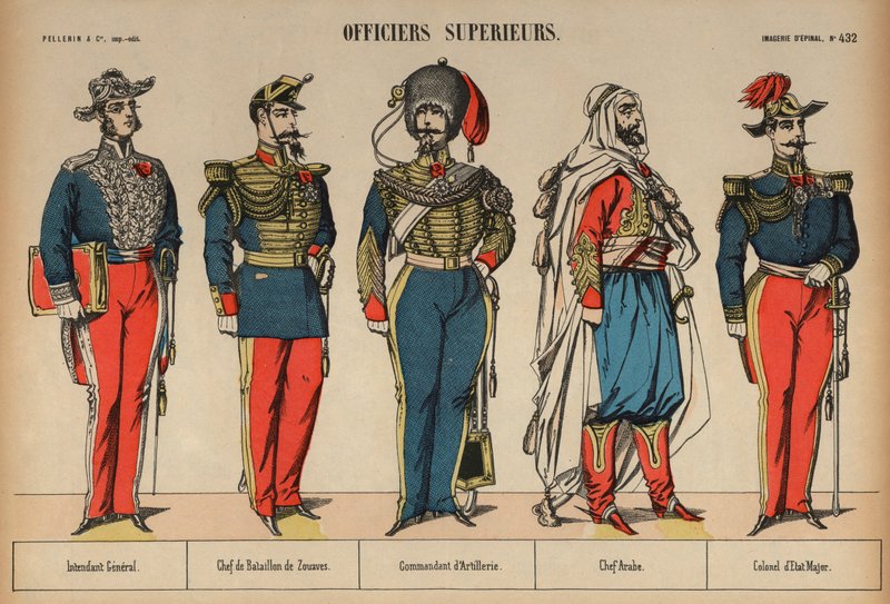 Kıdemli subaylar (renkli gravür) by French School