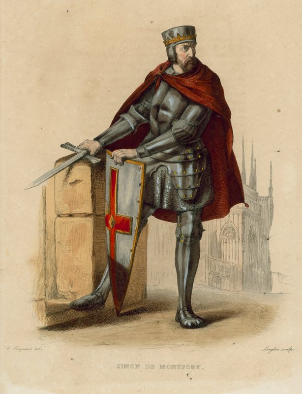 Simon de Montfort (renkli gravür) by French School