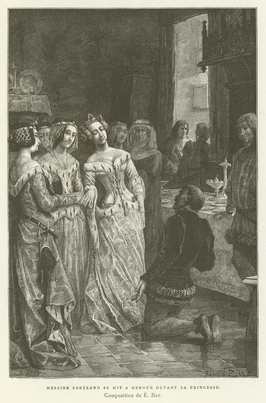 Sir Bertrand prensesin önünde diz çöktü by French School