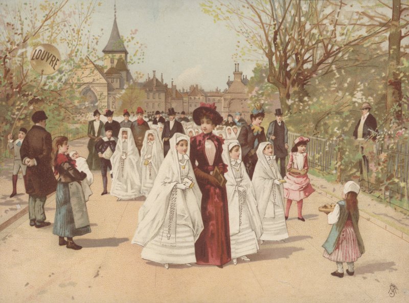 Onay elbiseleri giyen kızların olduğu sokak sahnesi by French School