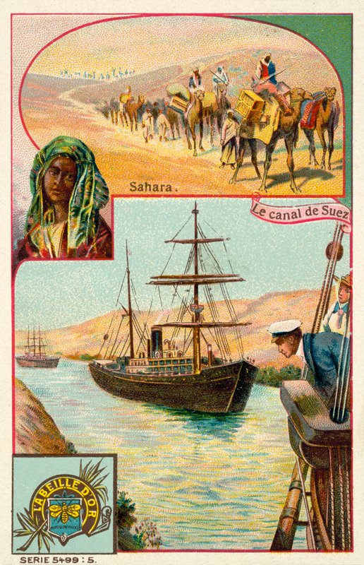 Süveyş Kanalı ve Sahra Çölü, Mısır (chromolitho) by French School