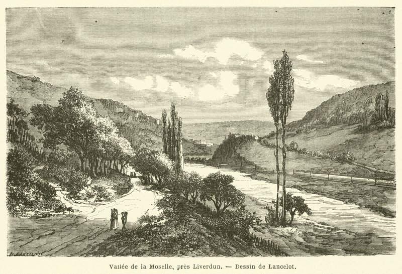 Liverdun yakınlarındaki Moselle Vadisi (gravür) by French School