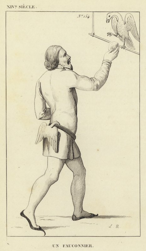 XIV Century, Bir Falconer (gravür) by French School