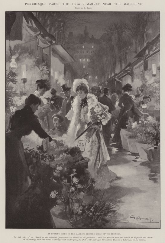 Pitoresk Paris, Madeleine yakınlarındaki Çiçek Pazarı by G.S. Amato