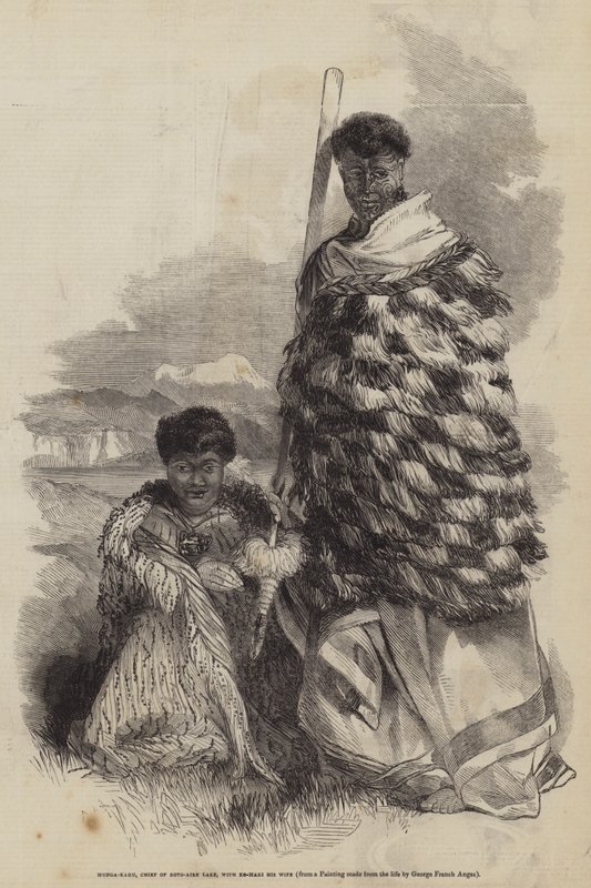 Roto-Aire Gölü Şefi Munga-Kahu, Karısı Ko-Mari ile by George French Angas