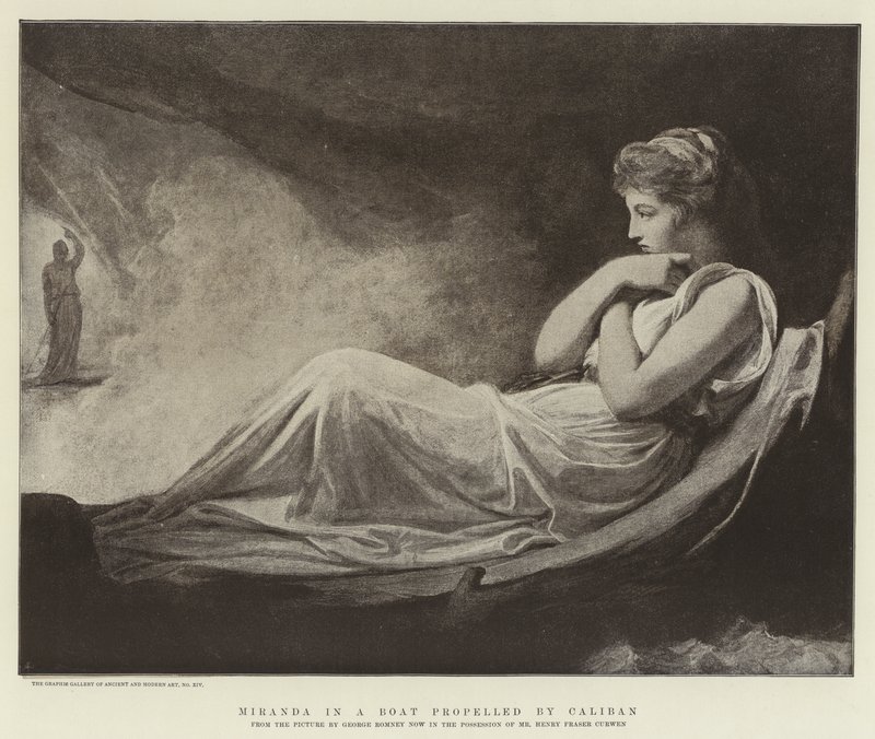 Miranda, Caliban tarafından yürütülen bir Teknede by George Romney