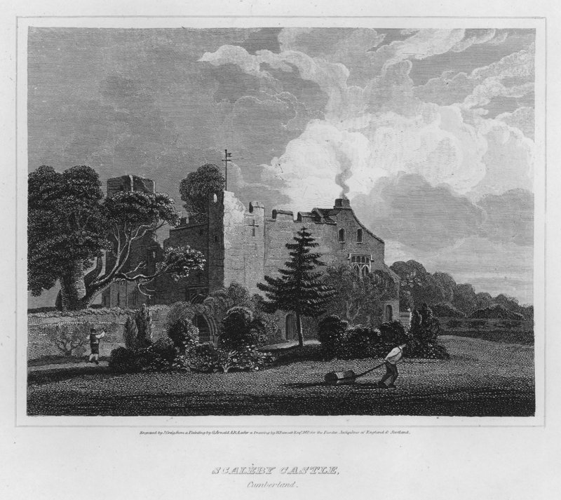 Scaleby Kalesi, Cumberland (gravür) by George (after) Arnald
