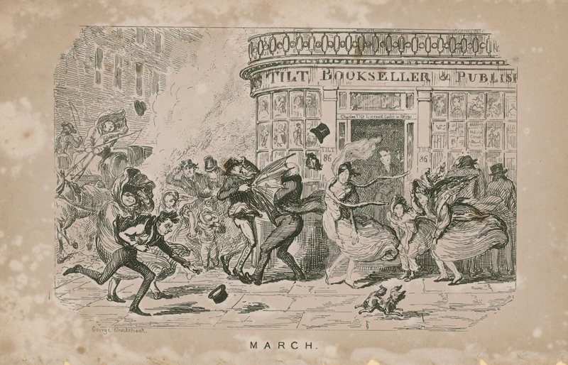 İnsanlar şiddetli rüzgarlara karşı mücadele ediyor by George Cruikshank