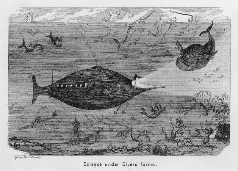 Dalgıç formları altında bilim (gravür) by George Cruikshank