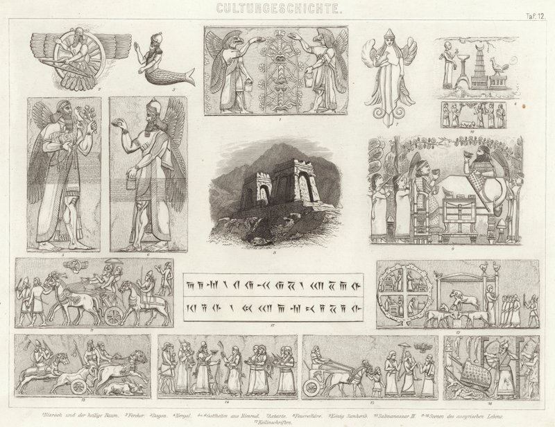 Antik Asur. Bilder-Atlas için İllüstrasyon (gravür) by German School