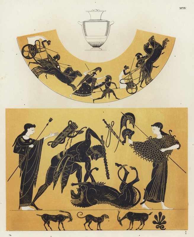 Yunan savaşçı ve aslan by German School