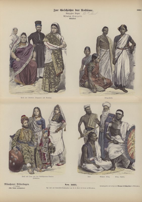 Hint ve Asya elbisesi (renkli gravür) by German School