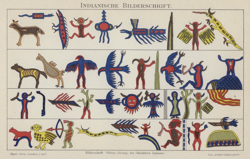 Yerli Amerikan piktografları (renkli lito) by German School