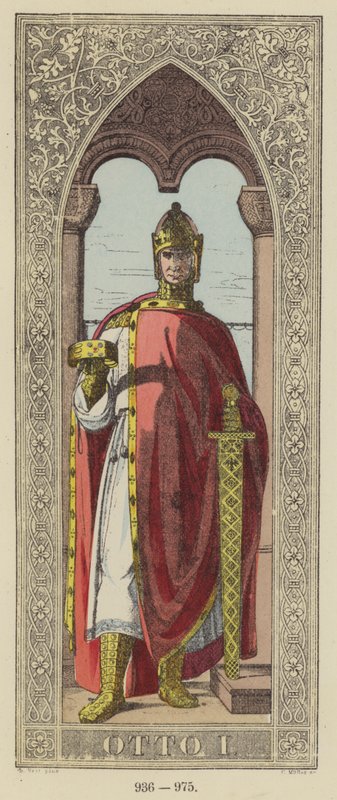 Otto I, 936-975 (renkli gravür) by German School