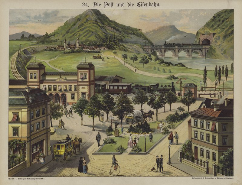 Posta ve demiryolları (renkli taş) by German School