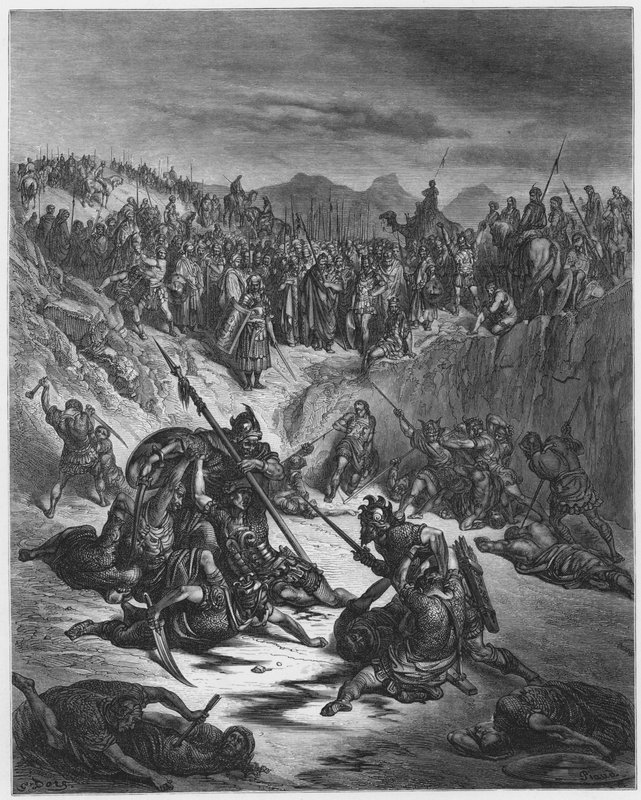 Gustave Dore Bible: Combat between the champions of Ish-Bosheth and David  by Gustave Dore