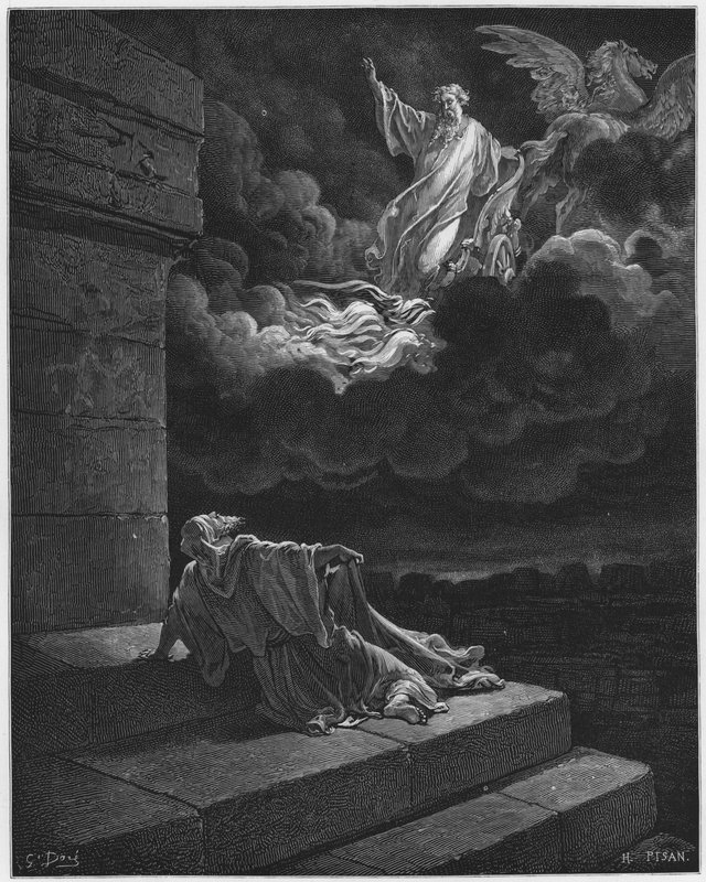 Gustave Dore Bible: Elijah taken up to heaven in a chariot of fire  by Gustave Dore