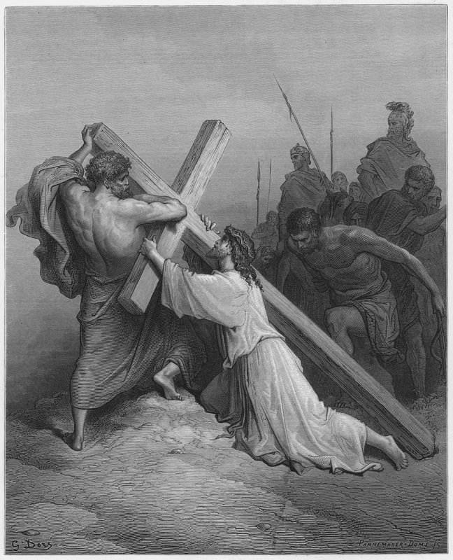 Gustave Dore Bible: Jesus falling beneath the Cross  by Gustave Dore