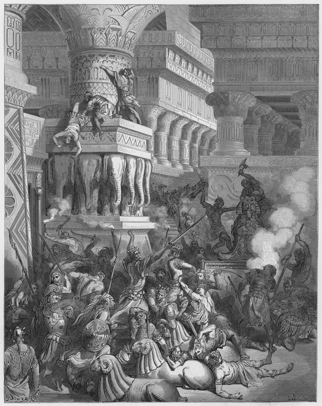 Gustave Dore Bible: Jonathan destroying the Temple of Dagon  by Gustave Dore