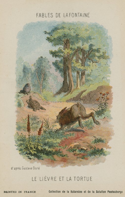 Kaplumbağa ve tavşan (chromolitho) by Gustave Dore