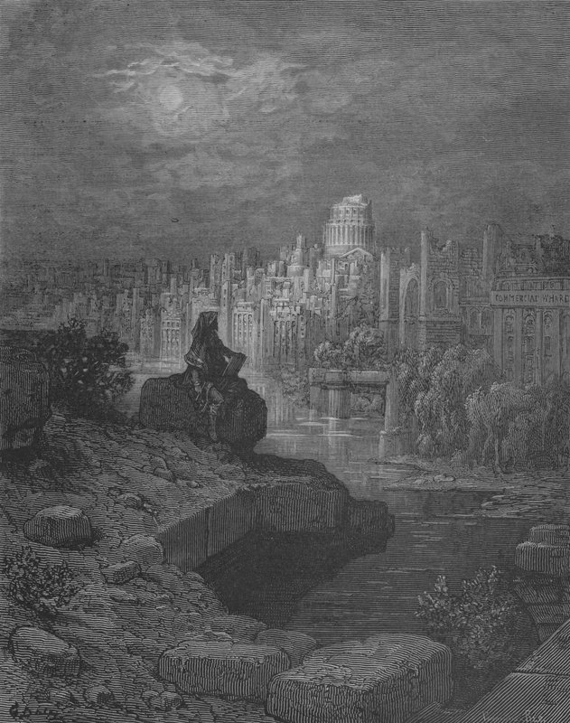 Gezginler Thames Kıyısındaki Harabelere Oturacak by Gustave after Dore