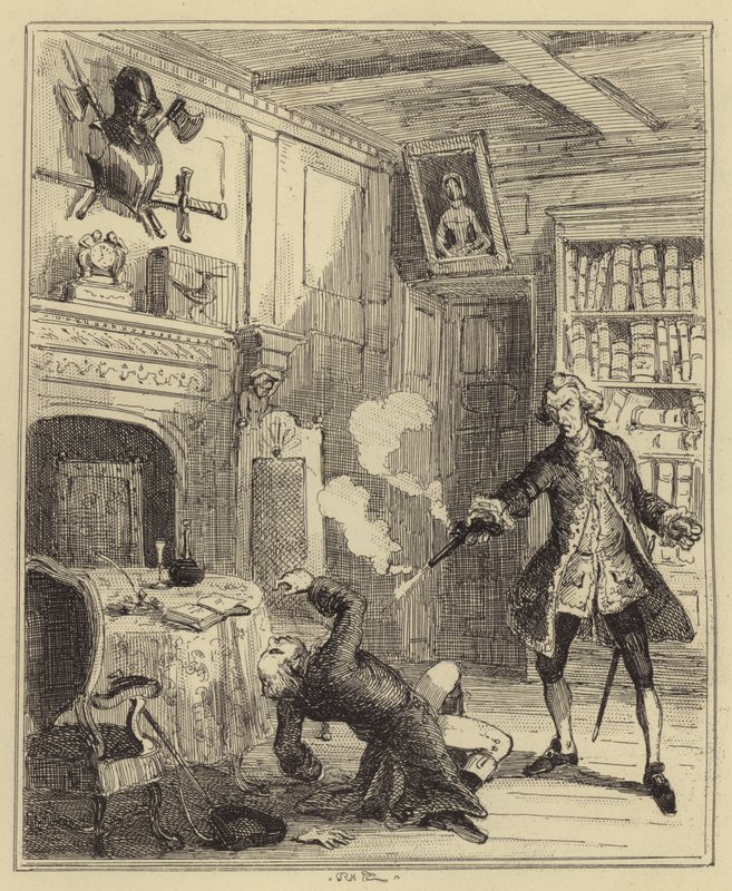 Lord Ferrers vekilharcına ateş ederken by Hablot Knight Browne
