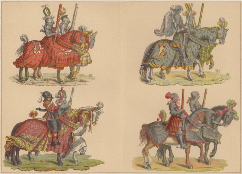 Atlı şövalyeler (renkli taş) by Hans (after) Burgkmair